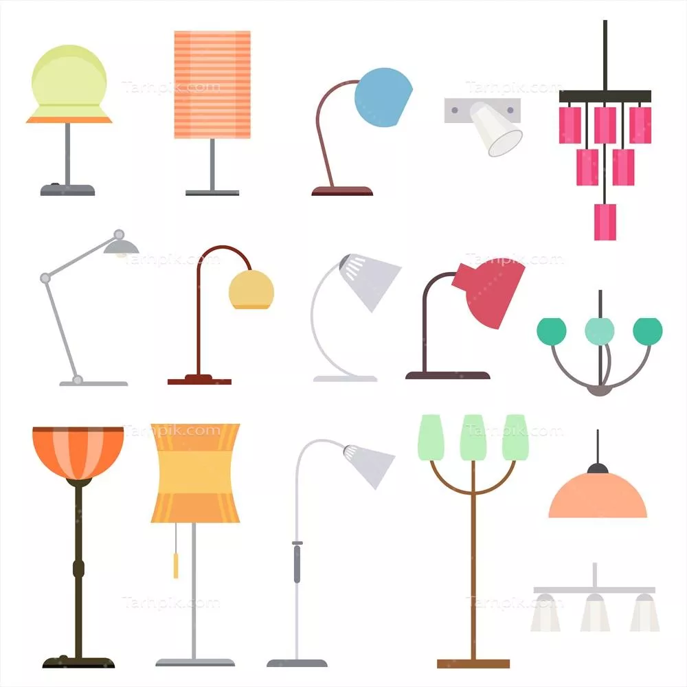 مجموعه وکتور لامپهای رنگارنگ داخلی برای طراحیهای هنری