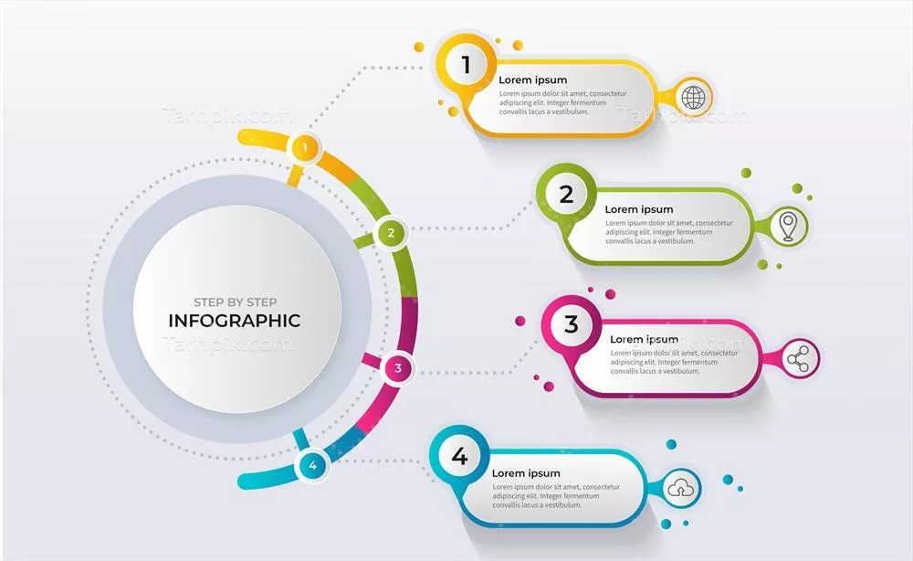 نقشه اطلاعات رنگارنگ با طراحی مسطح و مراحل گام به گام به صورت وکتور