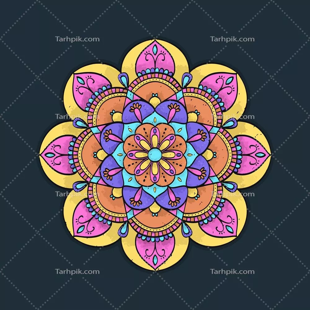 طرح وکتور گل ماندالا با رنگهای زنده و شگفتانگیز