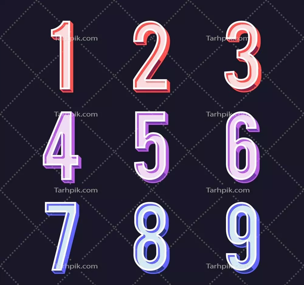 مجموعهای رنگارنگ از اعداد با طراحی فلت و وکتور مدرن
