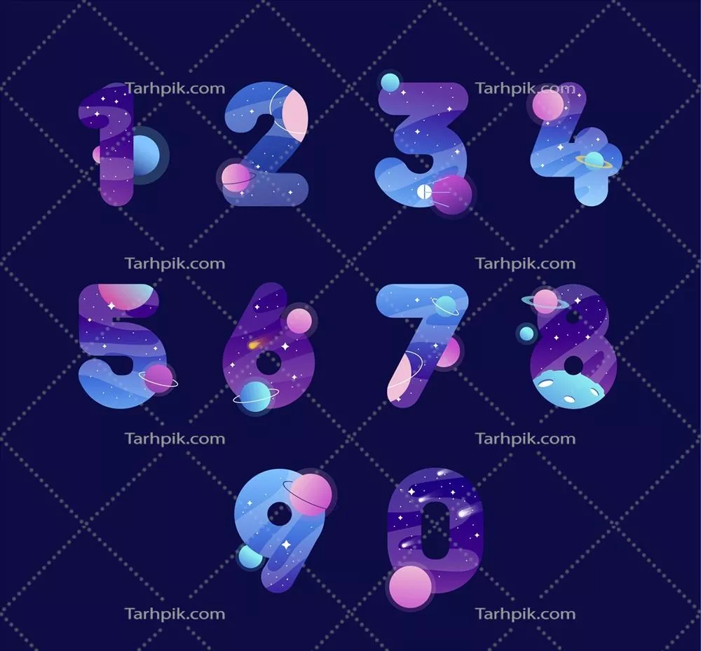 مجموعهای از اعداد رنگارنگ با طراحی مسطح و وکتور زیبا