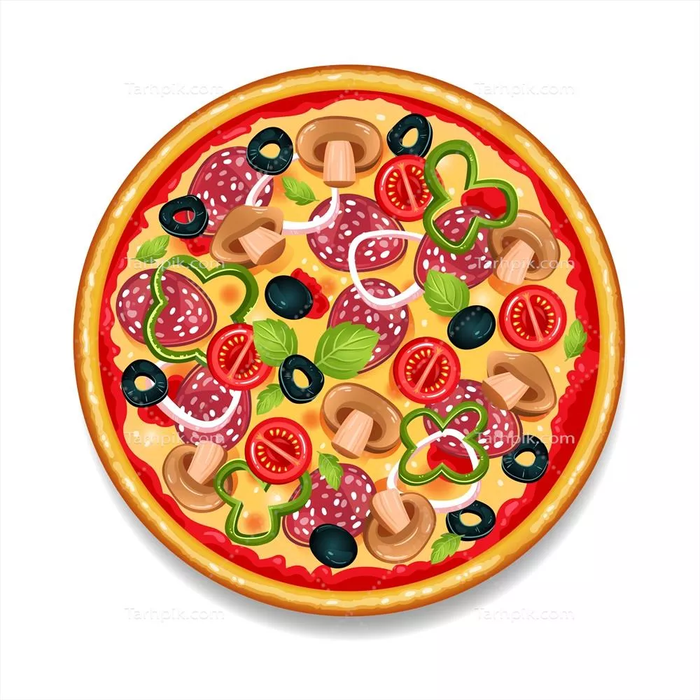 پیتزا گرد و رنگارنگ و خوشمزه: یک وکتور شگفت انگیز