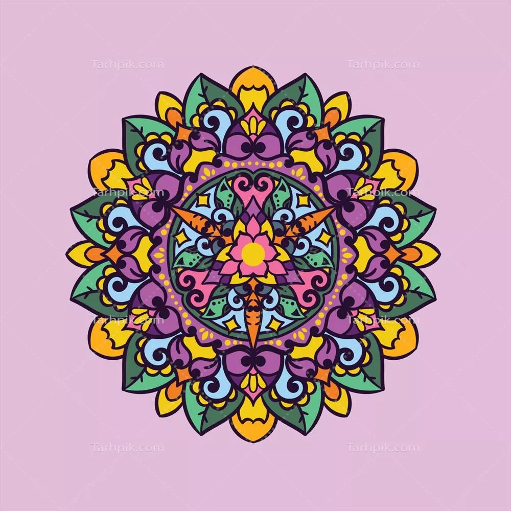 وکتور ماندالا شش پر رنگارنگ با طراحیهای زیبا و پیچیده