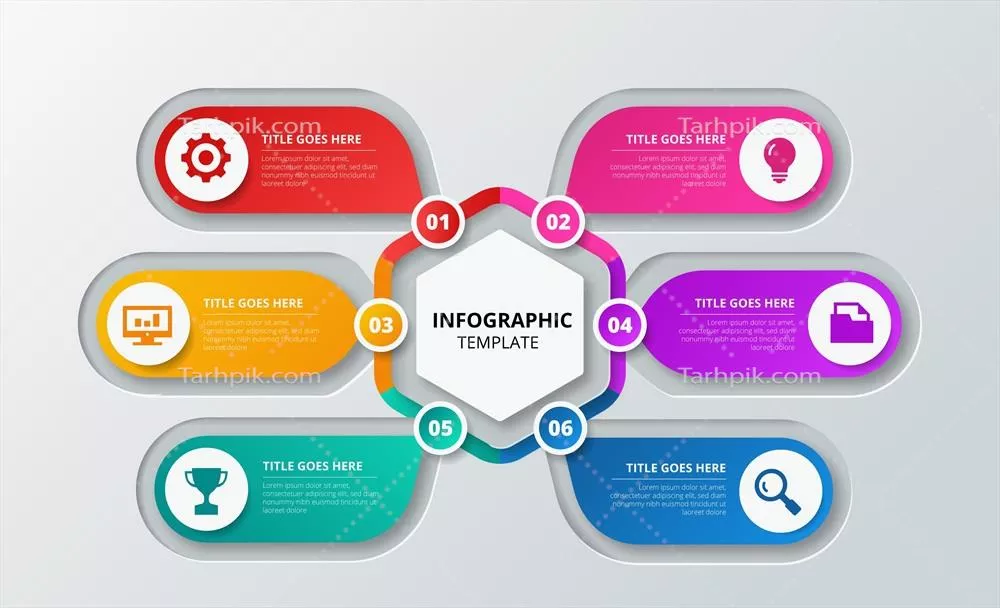 الگوی اطلاعاتی اینفوگرافیک رنگارنگ و جذاب با طراحی وکتور