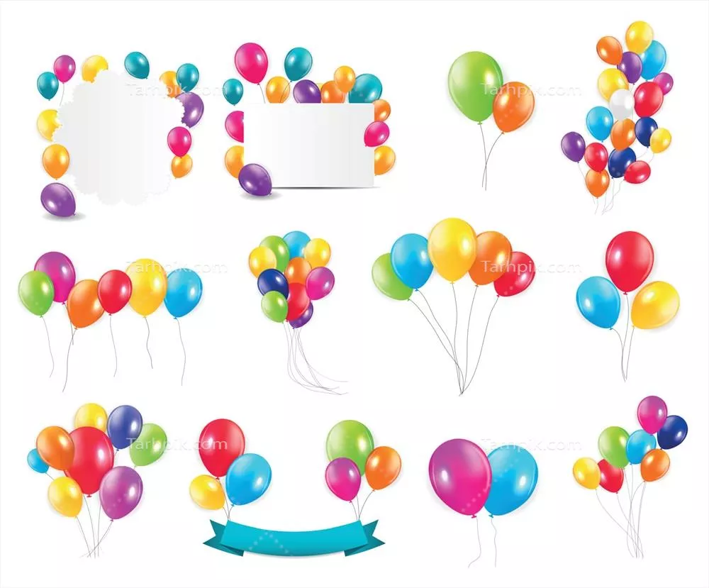 مجموعه بزرگ وکتور از بالونهای رنگی براق با طرحهای متنوع
