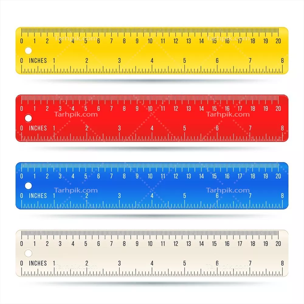 مجموعه رuler های رنگی مدرسهای با مقیاس سانتیمتر و اینچ به صورت وکتور