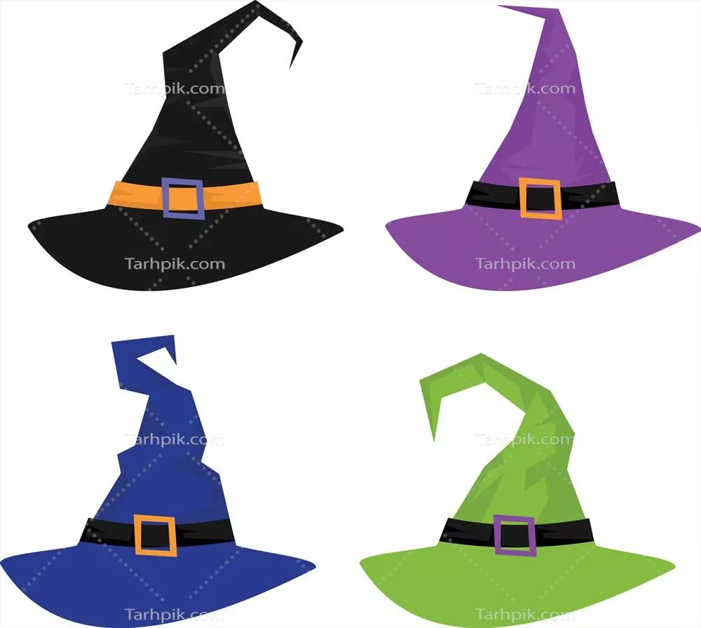 وکتور کلاههای رنگارنگ جادوگران و جادوگران با کمربند ویژه هالووین