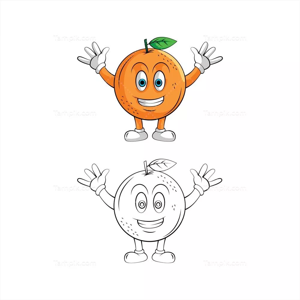 وکتور کتاب رنگ آمیزی شخصیت کارتونی با لبخند نارنجی و شاداب