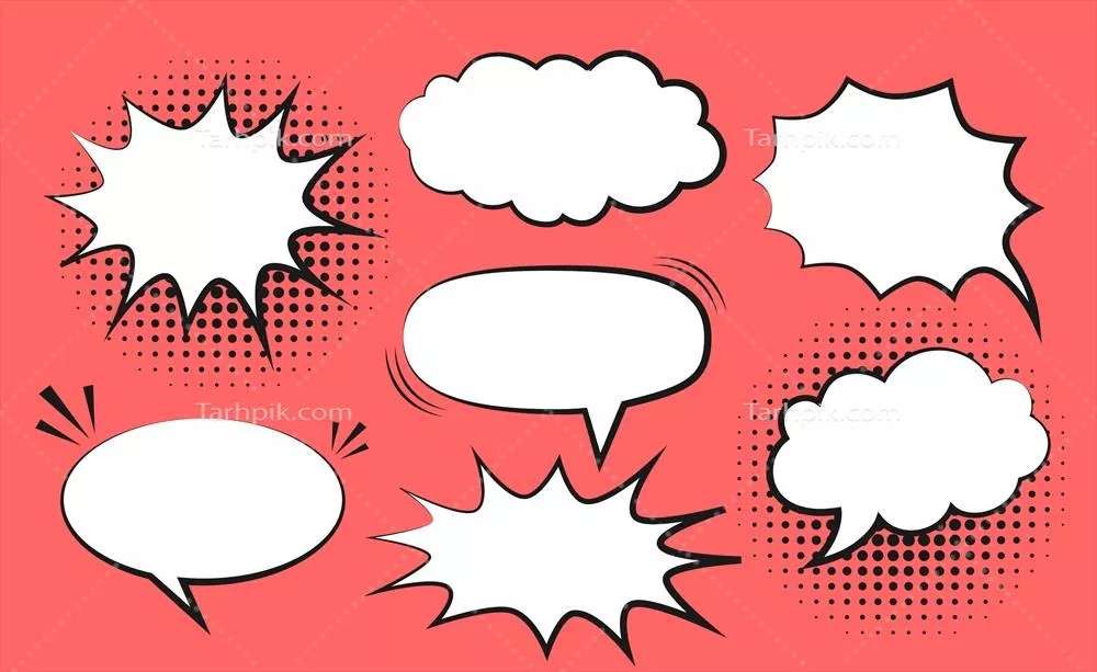 مجموعه حباب های گفتاری کامیک با پس زمینه صورتی و طراحی وکتور