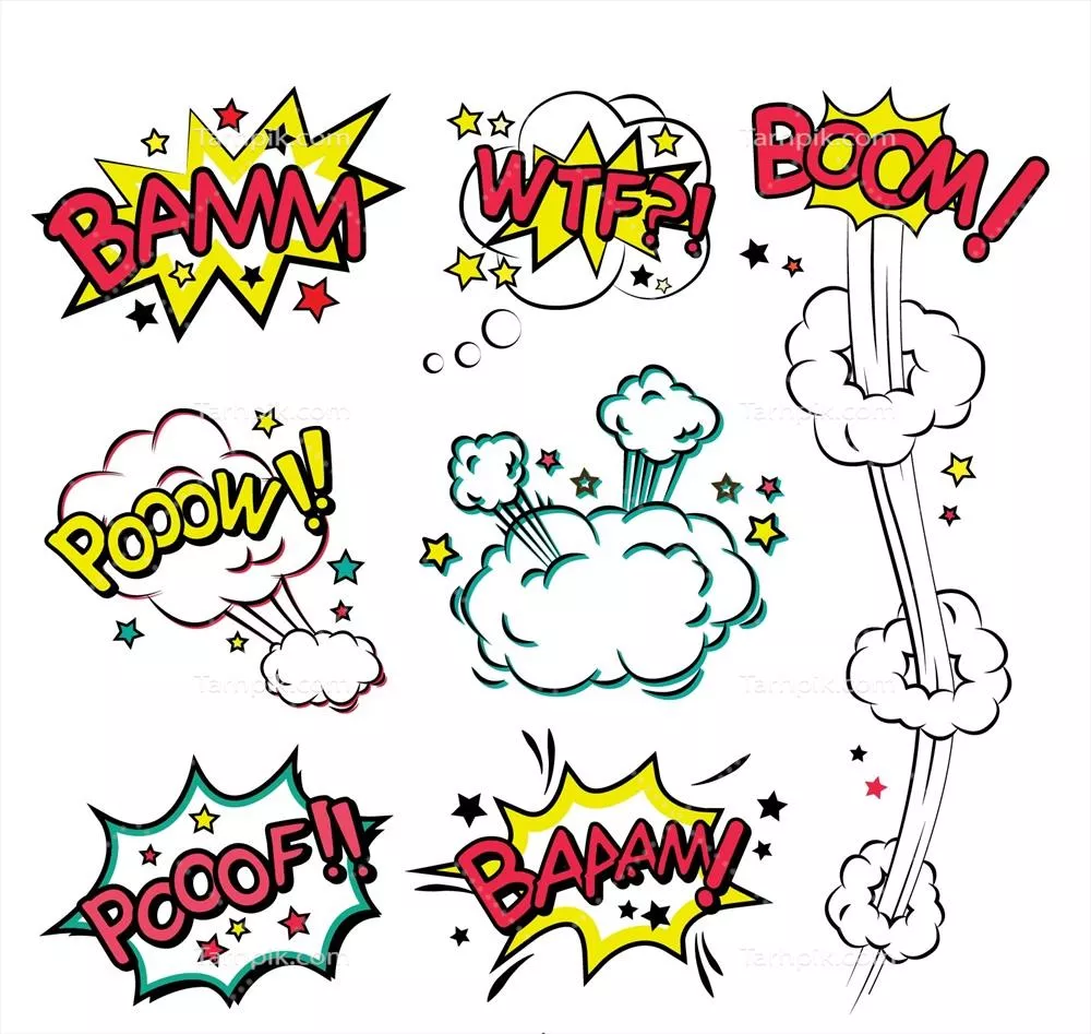 شخصیت های کمیک با حباب های گفتاری و انفجارهای وکتوری جذاب