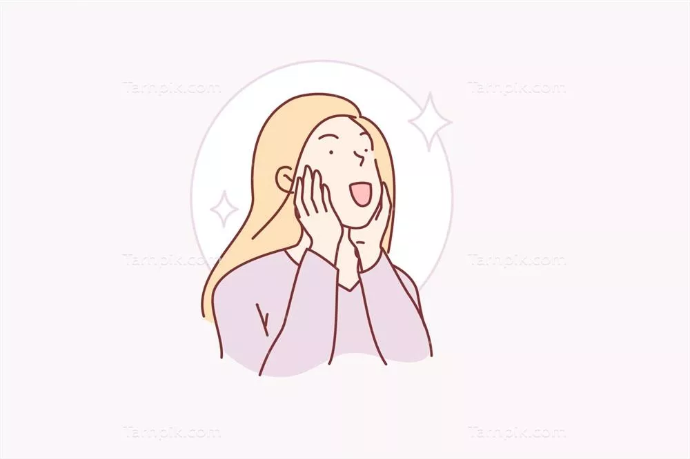 وکتور زن جوان خوشحال و زیبا با شگفتی و زیبایی خاص خود