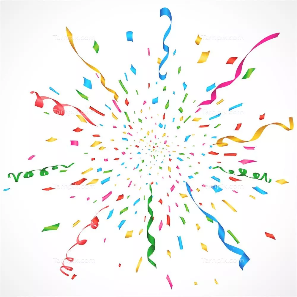 وکتور پسزمینه انفجاری با جرقههای کاغذی رنگارنگ و ظاهری شگفتانگیز