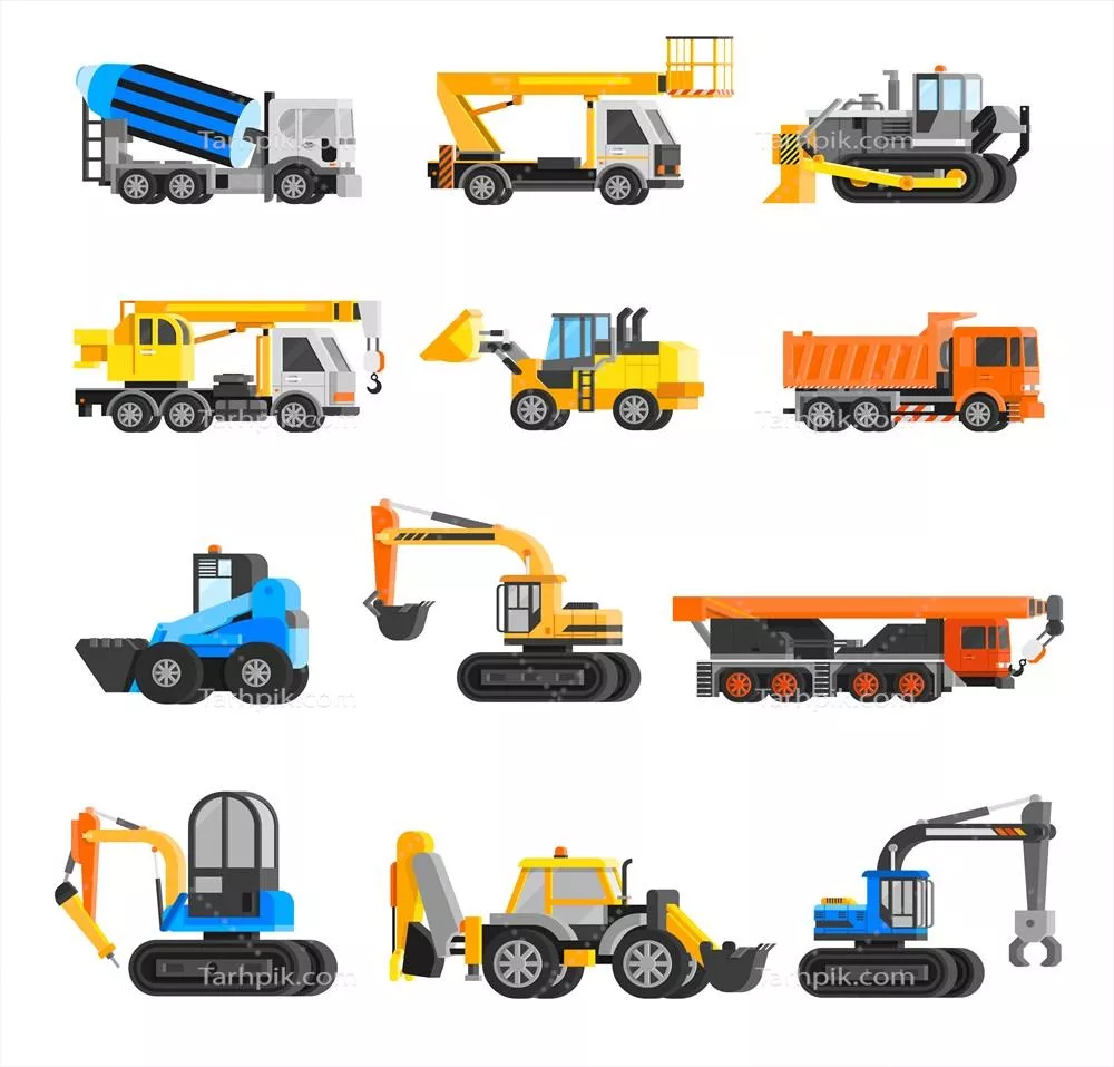 مجموعه آیکون های ماشین آلات ساختمانی به صورت وکتور