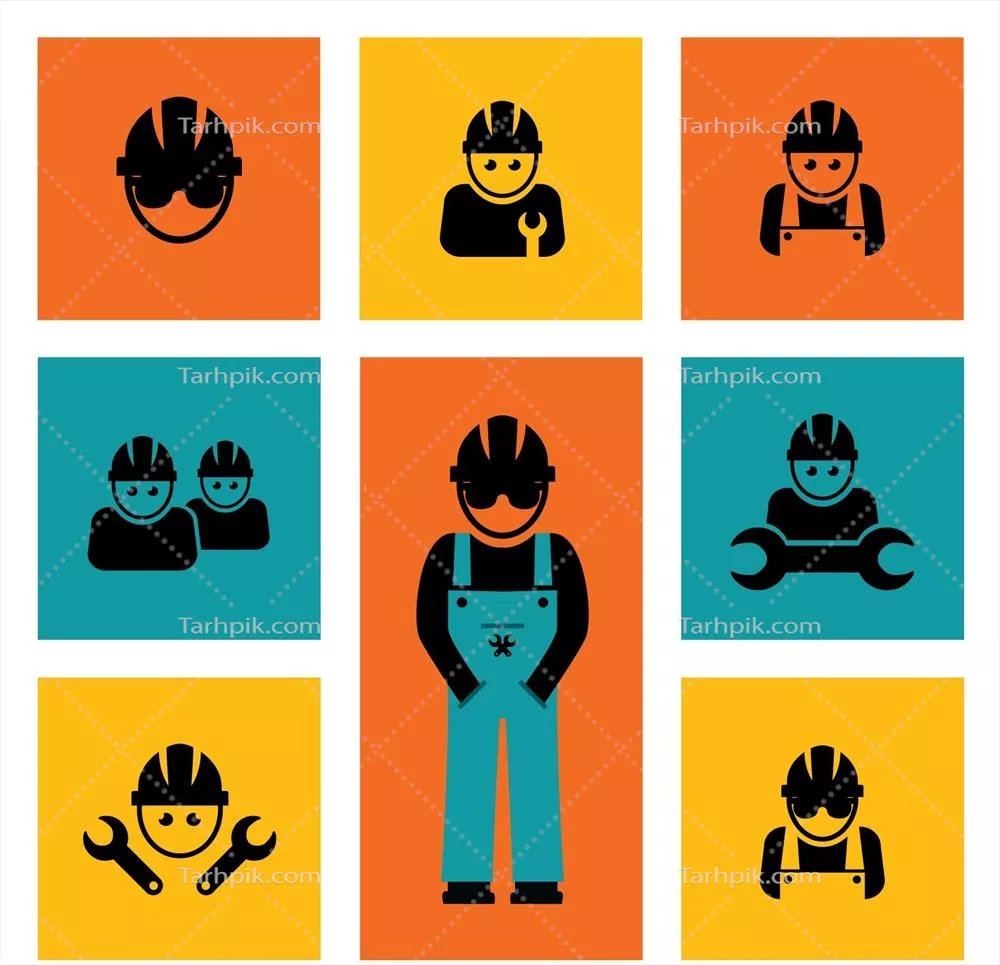 آواتارهای وکتور کارگران ساختمانی با طراحی منحصر به فرد و رنگارنگ