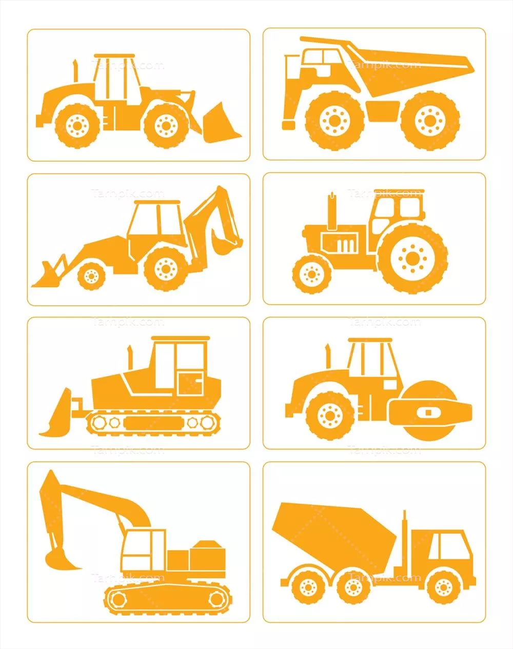 مجموعه وکتور کامیون های مربوط به ساخت و ساز با جزئیات کامل