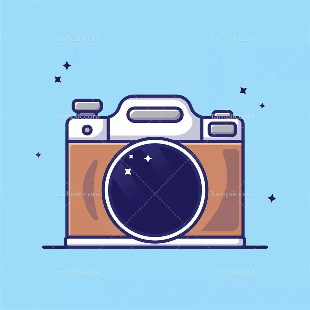 تصویر وکتور دوربین خنک در پس زمینه آبی شفاف