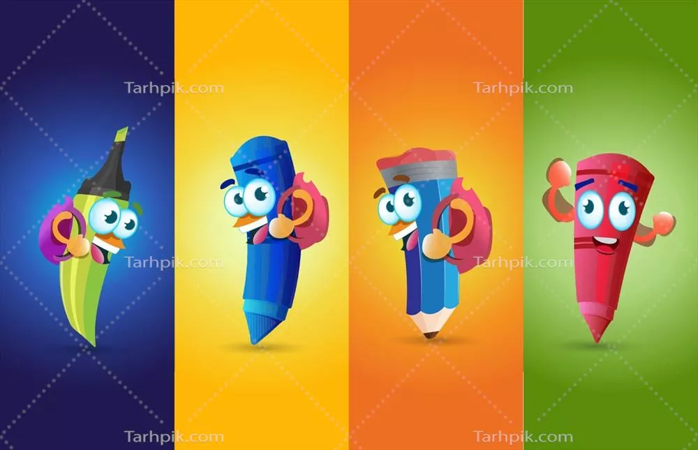 وکتور مدادهای کارتون جالب به عنوان شخصیتهای ماندگار با حرکات متنوع و تصاویر جذاب
