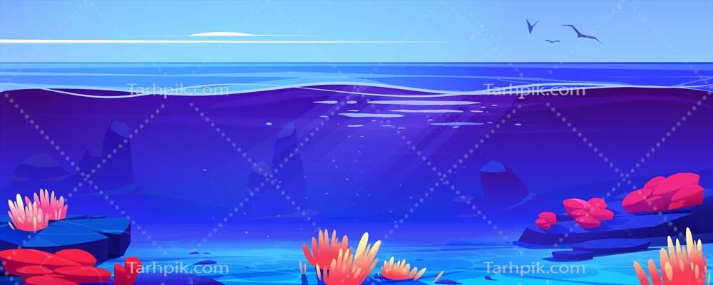 تصویر زمینه وکتور اقیانوس و صخرههای مرجانی زیر آب