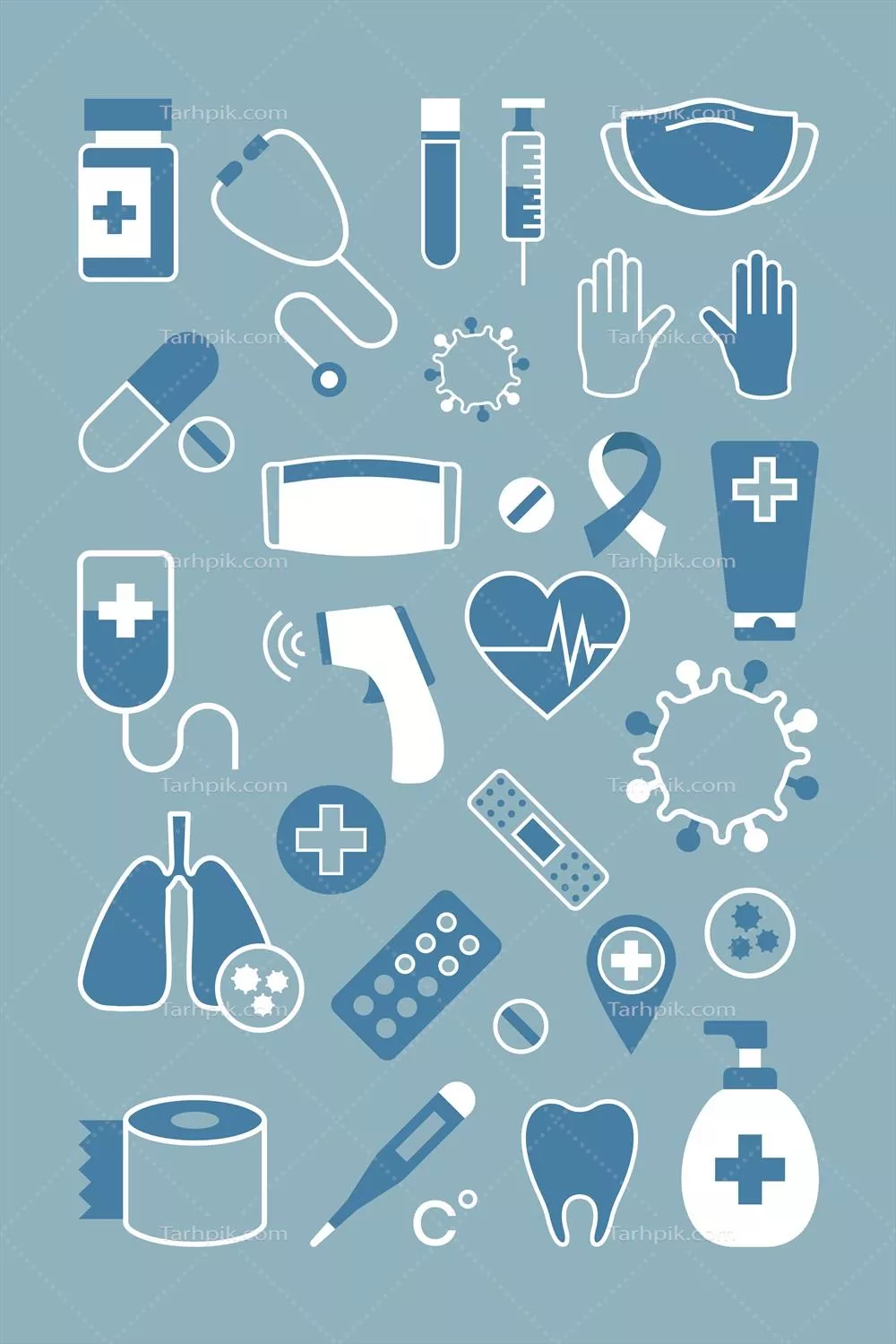 مجموعه عناصر وکتوری تجهیزات پزشکی مرتبط با ویروس کرونا
