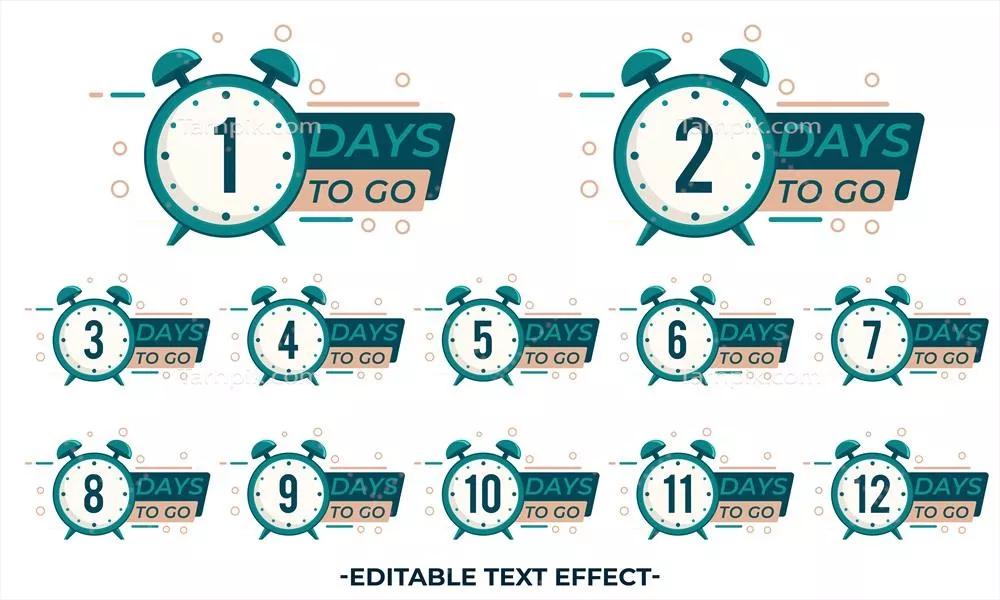 مجموعه نشانهای شمارش معکوس با طراحی ساعت بهصورت وکتور