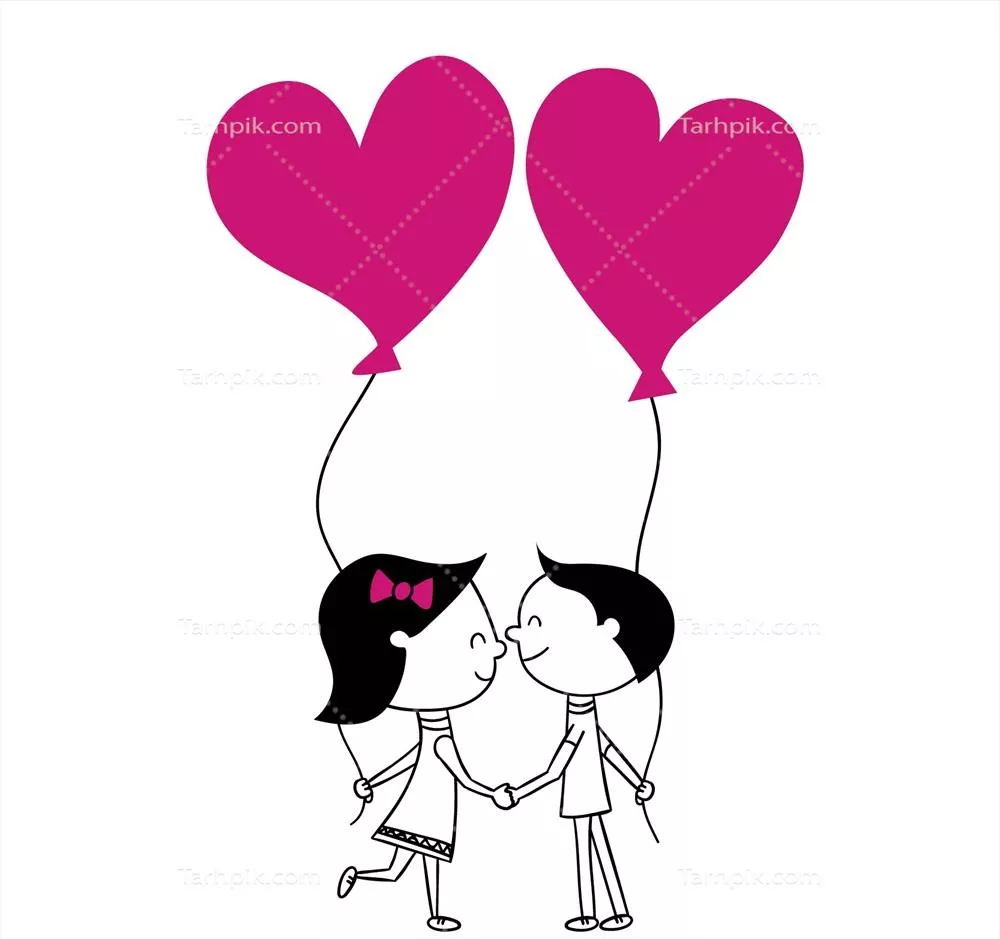 طرح وکتور از زوجی با بادکنکهای قلبی رنگی و زیبا