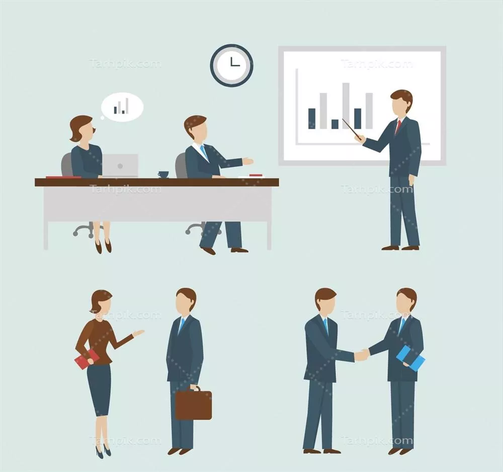 تصویری وکتور از همکاران در حال گفتگو درباره جلسه