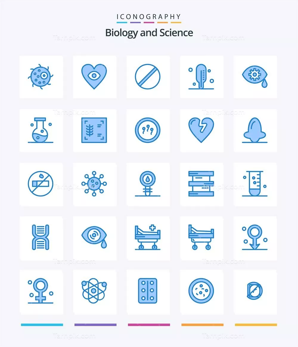 بسته آیکون خلاقانه بیولوژی ۲۵: شامل چشم بیولوژی، شیمی، اصلاحات و وکتورهای پزشکی