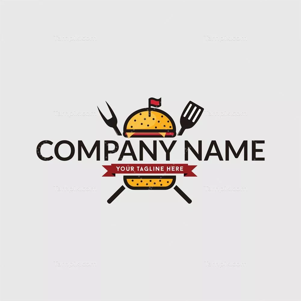 طراحی لوگو خلاقانه نماد همبرگر داغ با آتش - وکتور