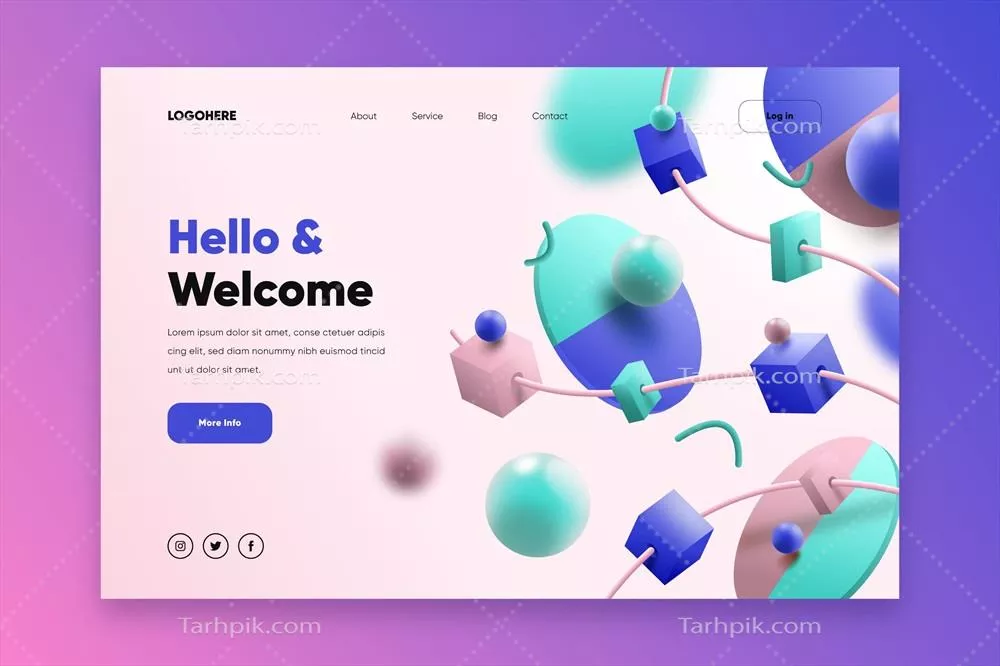 صفحه فرود خلاقانه وب‌سایت با اشکال سه‌بعدی مصور و وکتور