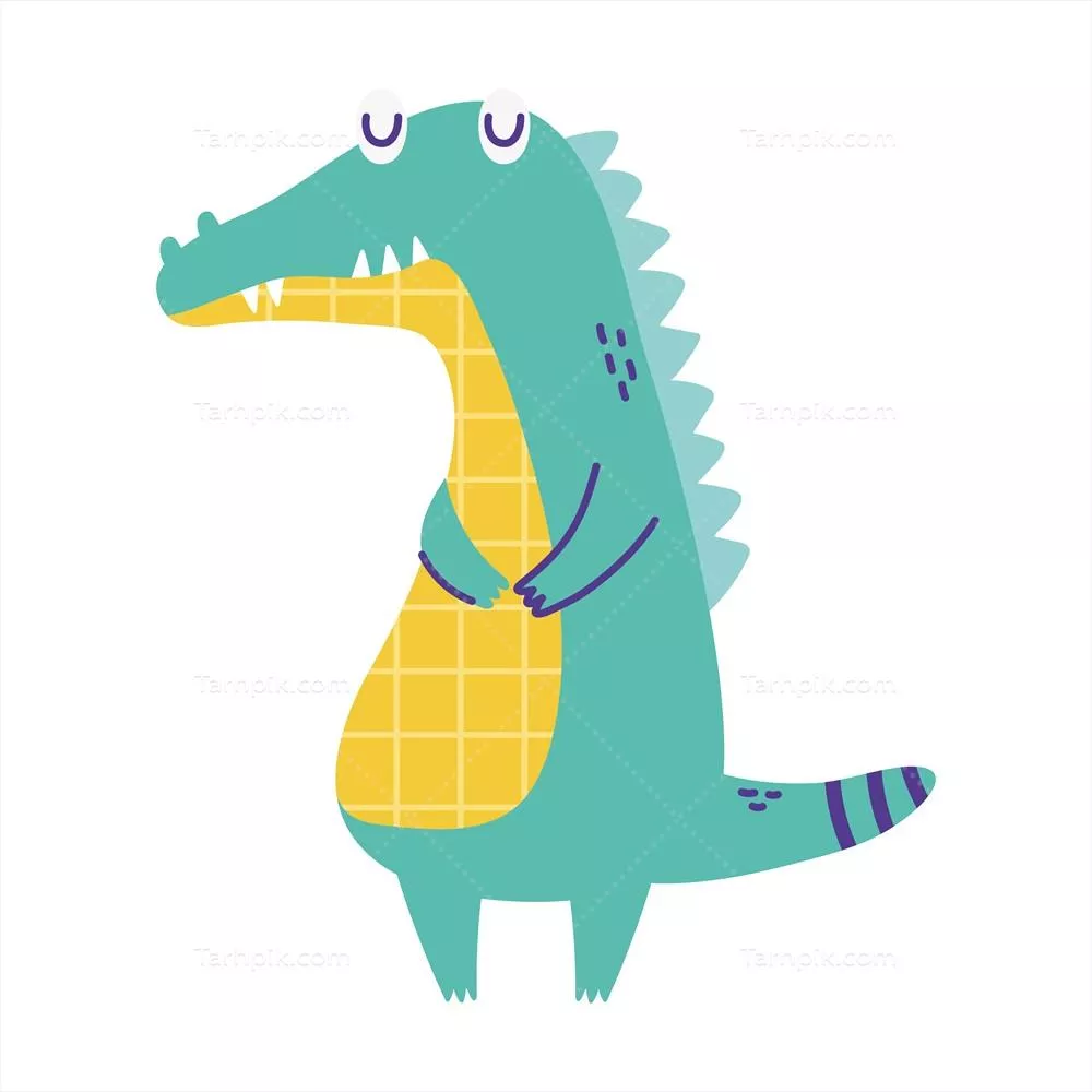 وکتور کاریکاتور خنده دار تمساح با طراحی دو بعدی و رنگارنگ