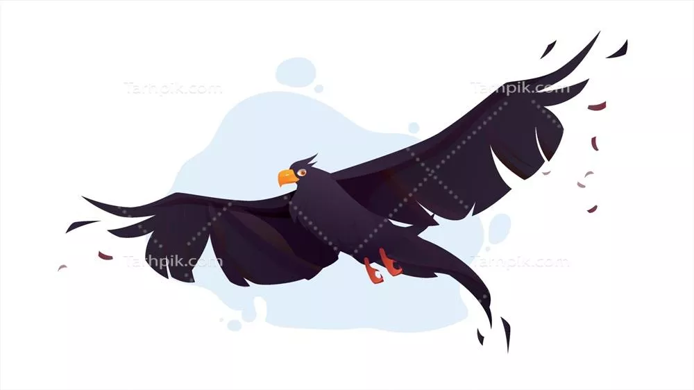 وکتور پرواز کردن کلاغ با بالهای سیاه در آسمان