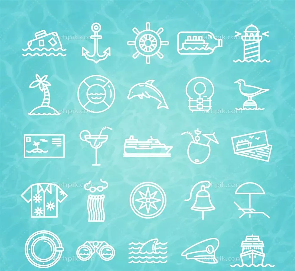آیکن های وکتور مربوط به کروز و سفرهای دریایی