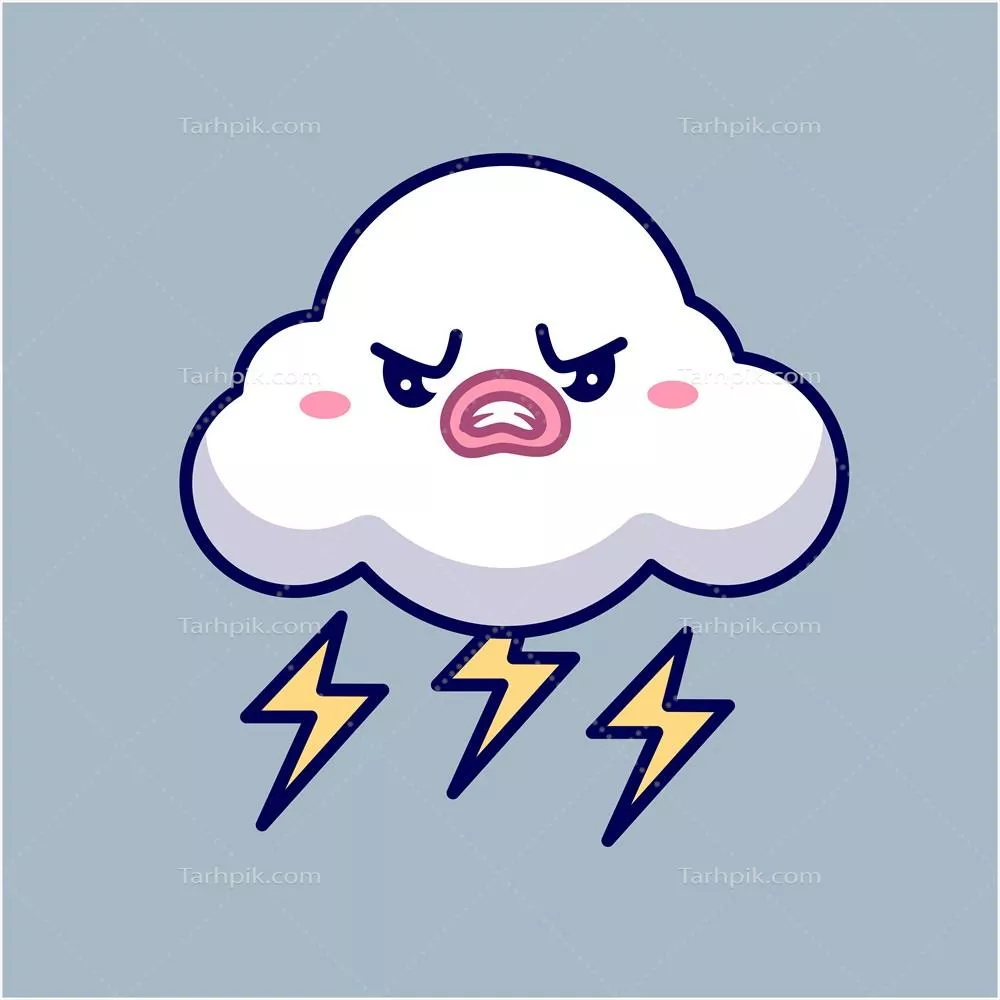 ابری زیبا و عصبانی در طوفان با رعد و برق - تصویر کارتونی وکتوری