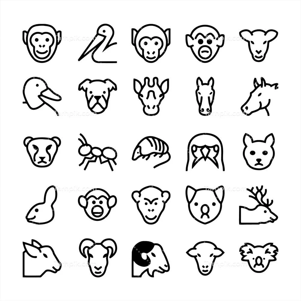 وکتور چهره‌های حیوانات زیبا: از مزارع و جنگل‌ها تا حیات وحش آفریقا