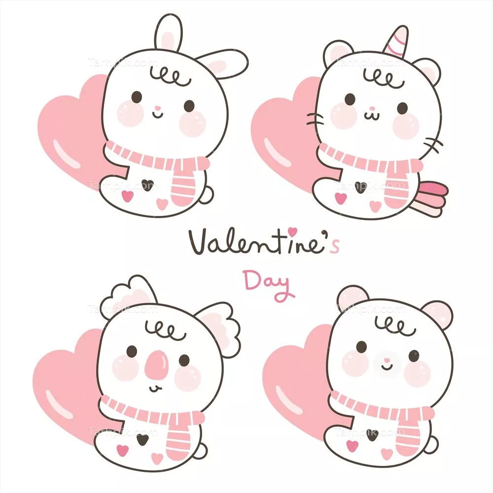 وکتور کاریکاتورهای شیرین حیوانات برای کودکان: کوالا، یونیکورن و خرگوش