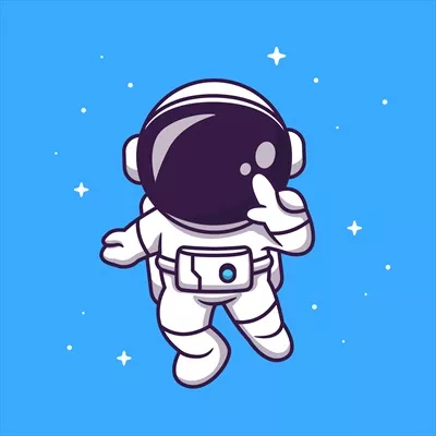 تصویر وکتور از کاریکاتور فضانورد بانمک در حال پرواز در فضا