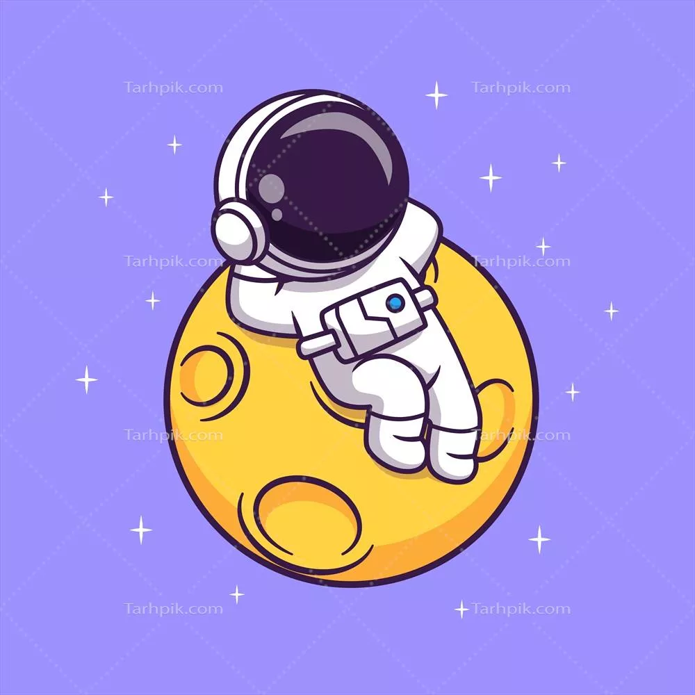 تصویر وکتوری کارتونی فضانورد ناز در حال دراز کشیدن بر روی ماه
