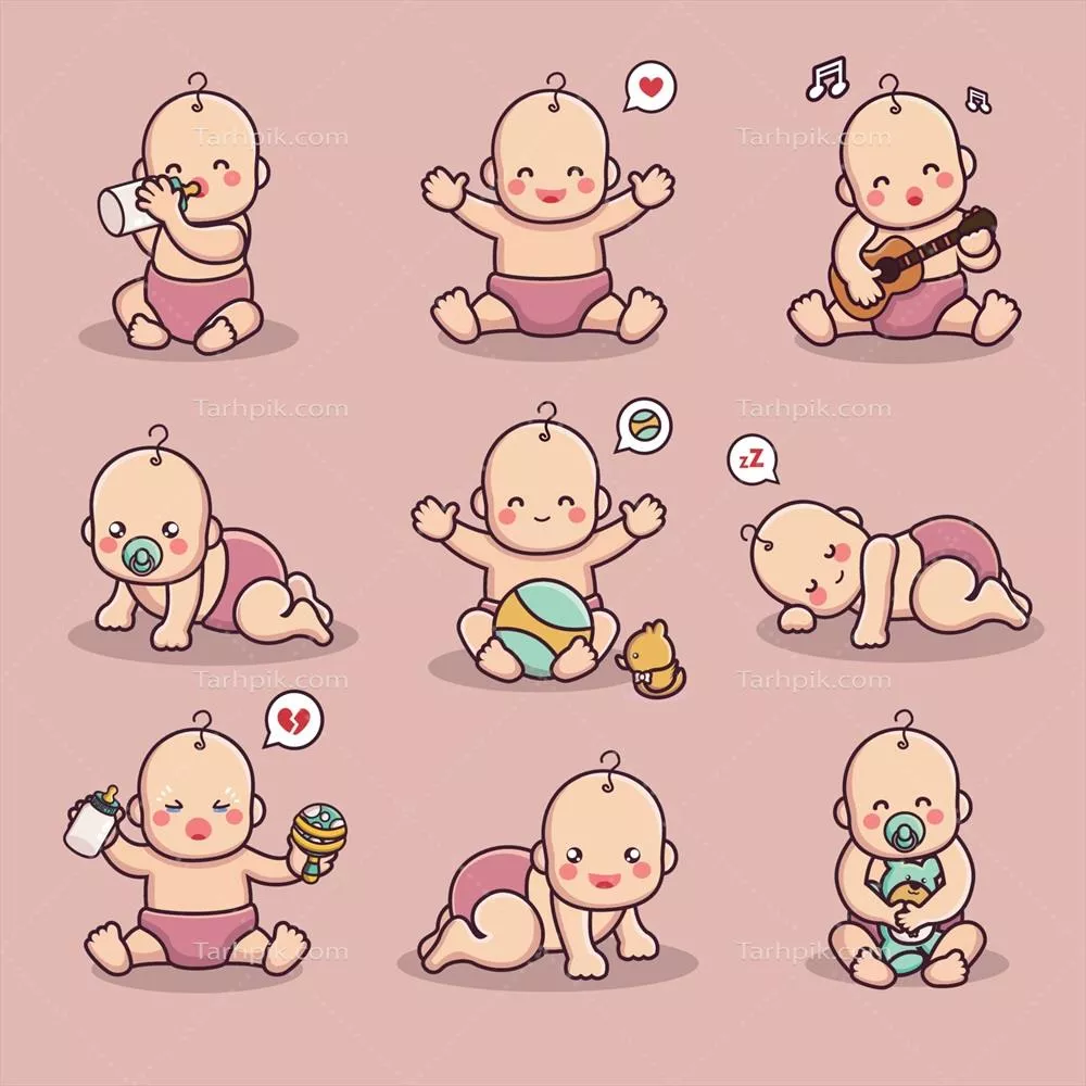 وکتور مجموعه شخصیتهای ناز و شیرین نوزادان با طراحیهای منحصر به فرد