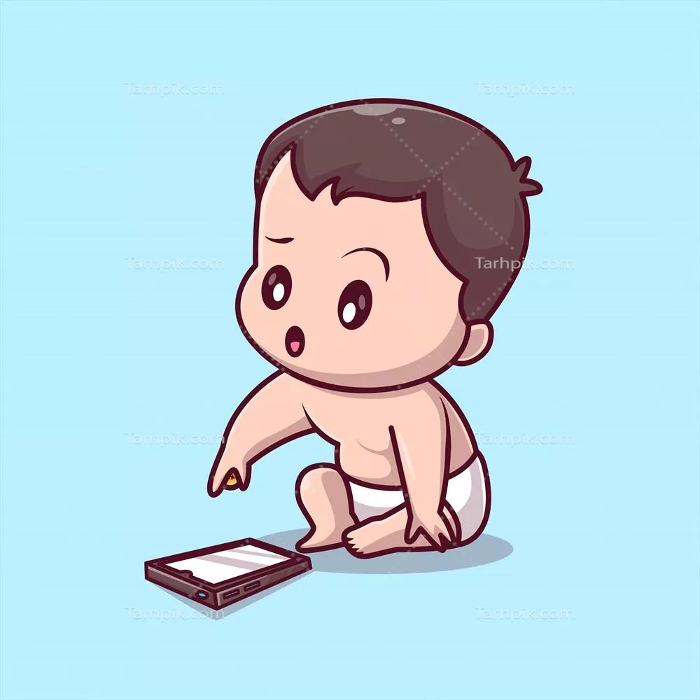 وکتور کارتون دلبند پسر بچه ای که با تلفن بازی می کند - آیکون تکنولوژی