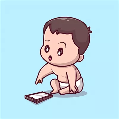 وکتور کارتون دلبند پسر بچه ای که با تلفن بازی می کند - آیکون تکنولوژی