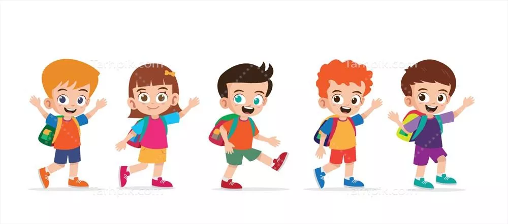 وکتور دوستانه و شیرین: پسر و دختر در حال رفتن به مدرسه با هم