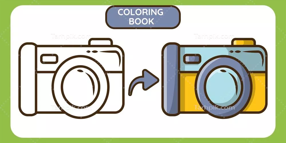 وکتور کتاب رنگآمیزی دودی از دوربینهای کارتونی بامزه برای کودکان