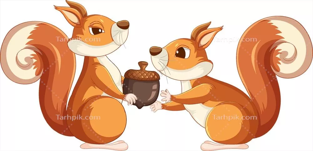 وکتور تصویر کارتونی از سنجاب دوست‌داشتنی که یک شاه‌بلوط در دستانش دارد