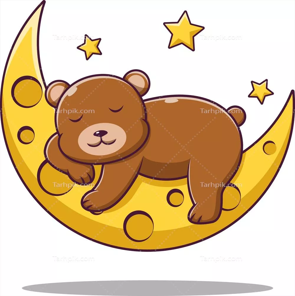 وکتور کارتون ناز یک خرس عروسکی خوابیده بر روی ماه با طراحی جذاب