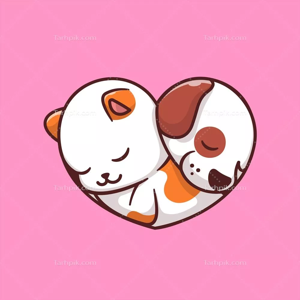 شخصیت کارتونی بامزه گربه و سگ در حال خواب به صورت وکتور