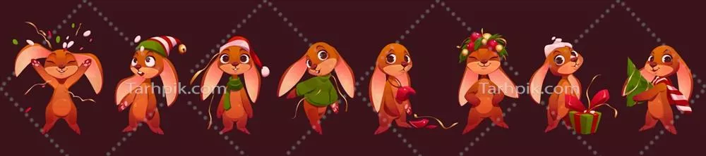 وکتور مجموعه شخصیتهای کارتونی خرگوشهای زیبا و خندهدار برای کریسمس