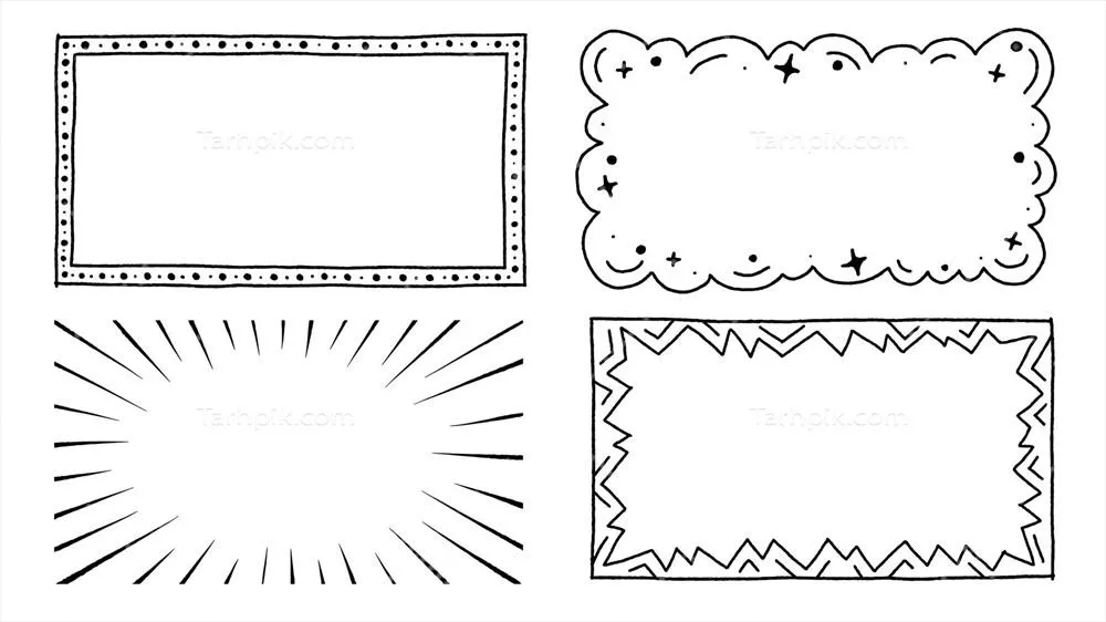 وکتور دودل رنگی زیبا در شکل مستطیل سیاه و سفید با ابر و ستاره