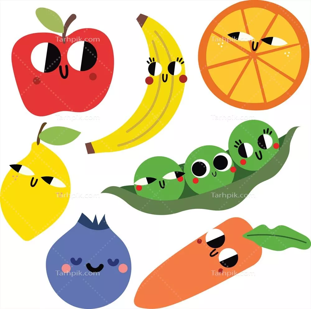 وکتور ایموجی میوه های زیبا و رنگارنگ و سرگرم کننده