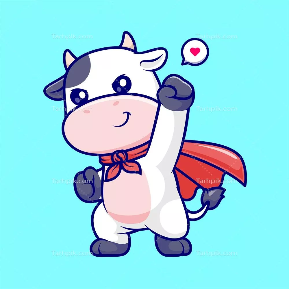 کارتون قهرمان گاو بامزه - آیکون وکتور مخصوص تعطیلات و حیوانات