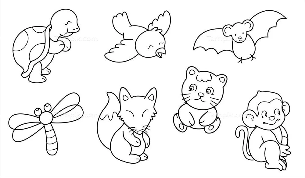 مجموعه وکتور طراحی های ناز و زیبا با طرح های موجودات و حیوانات  شامل لاک پشت و مگسپره